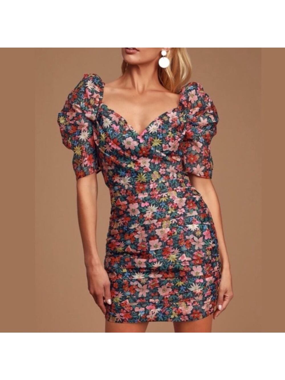 C/MEO Collective Floral Puff Sleeve Mini Dress Romantic Chic US 6